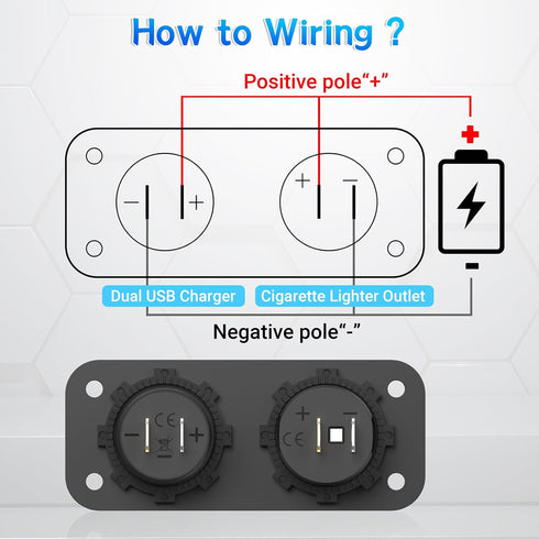 Cigarette Lighter Socket Qidoe 12V Splitter Panel 78W 12V USB Outlet Dual USB C PD&QC3.0 Car Charger Socket ON/Off Switch Waterproof 300W Power Ci...