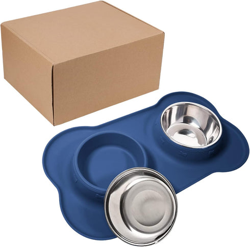 AsFrost Dog Food Bowls Stainless Steel Dog Food and Water Bowl Set, Dog Bowls No Spill Non Slip Silicone Mat, Dog Dishes for Small Medium Size Dog...