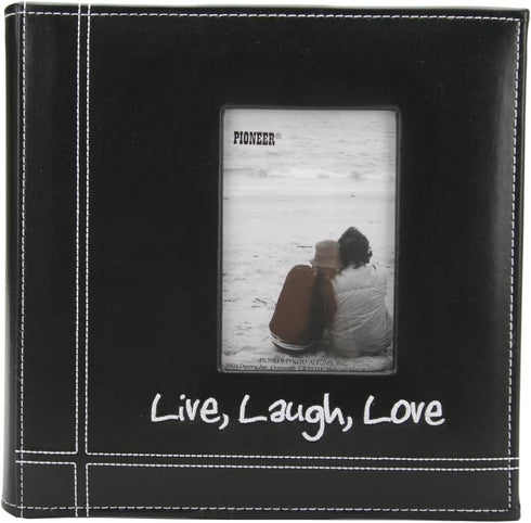 Pioneer Photo Albums Embroidered Live, Laugh, Love Black Sewn Leatherette Frame Cover Album for 4"x6" Prints...