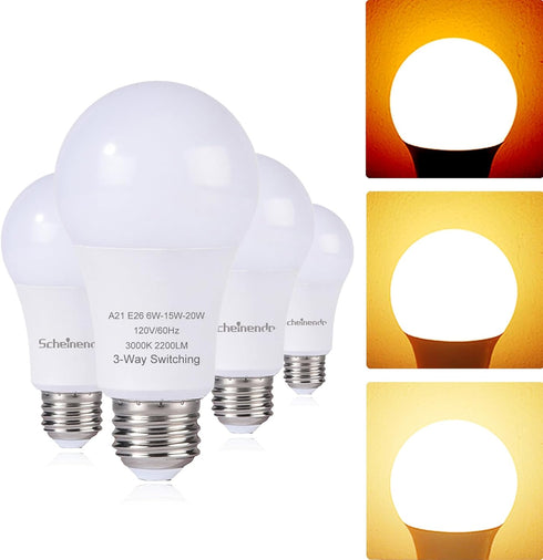 3-Way Led Light Bulbs A21, 50 100 150 Watt Equivalent, Perfect for Reading, Warm White (3000K), Indoor Standard E26 Bulb, Energy Efficient 20 Watt...