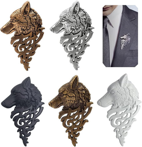 Wixine 5Pcs Vintage Gold Silver Brooches for Women Men Lapel Pin Wolf Collar Jewelry Fashion Brooch Pins...