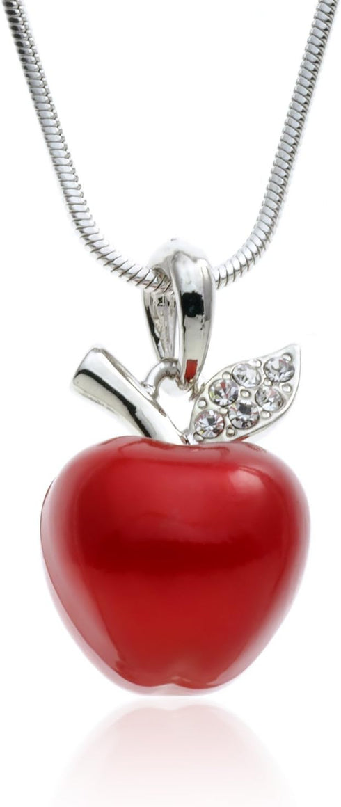 PammyJ Candy Red Apple Silvertone Pendant Necklace, 17.5"...