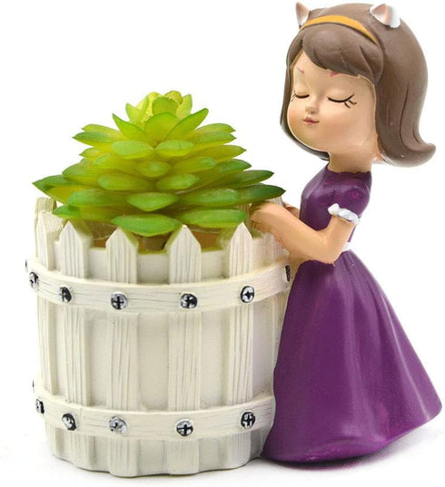 Pretty Girl Flowerpot Resin Purple Dress Succulent Planter Desk Mini Ornament (Idyllic Girl-Pretty)...