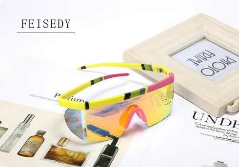 FEISEDY Oversized Mirror Shield Sport 80s Sunglasses Ski Goggles Flat Top One Piece Futuristic Visor Women Men B2522...