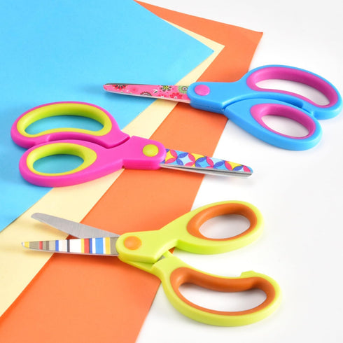 Kids Scissors Set of 3 pack, Safety Children Scissors, Small Craft Scissors with Blunt-Tip Floral Print Blade and Soft Grip, Great for DIY, Arts, ...
