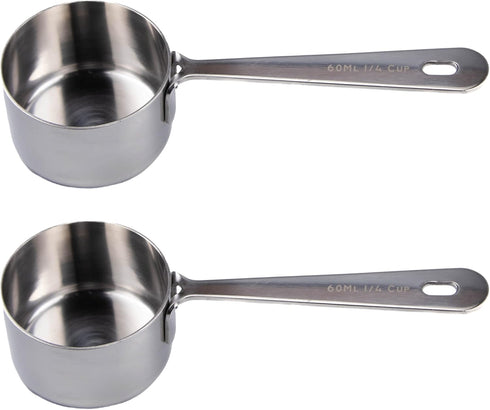 Honey Bear Kitchen 1/4 Cup 60 ml Leave-in Measuring Scoop Cups v2, Polished Stainless Steel (Set of 2)...