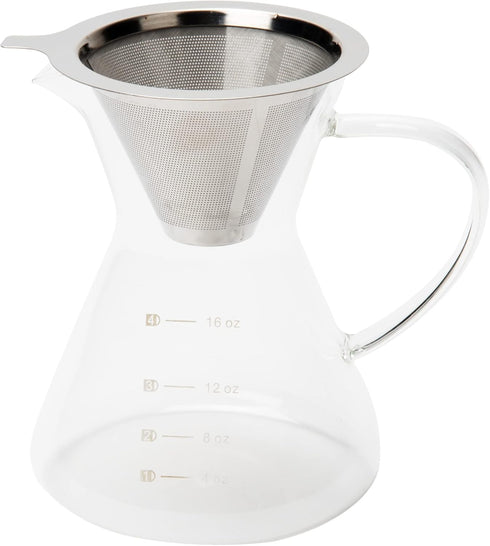 Mind Reader Pour Over Coffee Maker, Single Serve, Reusable Stainless Steel Filter, Glass, 4.76" L x 5.98" W x 6.3" H, Clear...