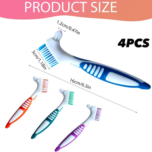 Denture Brush,4PCS Denture Toothbrush,Denture Cleaner Brush for Dental Devices,Mouth Guard, False Teeth,No-Slip Handle Dental Appliance Cleaning B...
