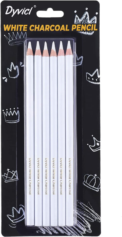 Dyvicl White Charcoal Pencils Drawing Set, 6 Pcs Sketch Highlight Pencil Hard Charcoal White Pencils for Drawing, Sketching, Shading, Blending...