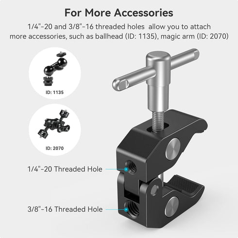 SMALLRIG Super Clamp with 1/4 and 3/8 Thread for Cameras, Lights, Umbrellas, Hooks, Shelves, Plate Glass, Cross Bars, etc - 735...
