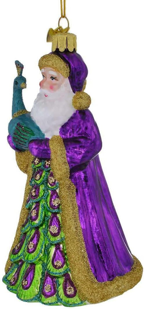 Noble Gems Santa with Peacock Glass Christmas Tree Ornament NB1488...
