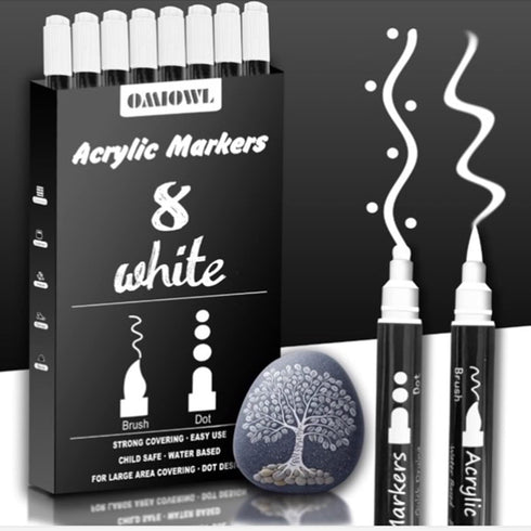 Dual Tip White Paint Pens White Acrylic Markers for Rock Painting,Ceramic,Glass,Wood,White Acrylic Paint Markers 8pcs (White-8 pack)...