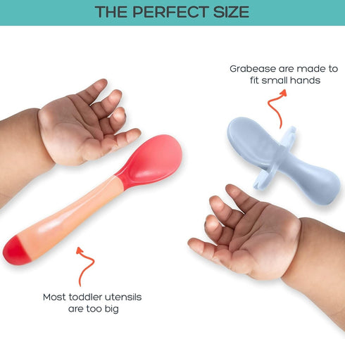 Grabease Baby Feeding Self Feeding Baby Utensils Baby Fork and Spoon, BPA-Free & Phthalate-Free for Baby & Toddler, 1 Set, blue...