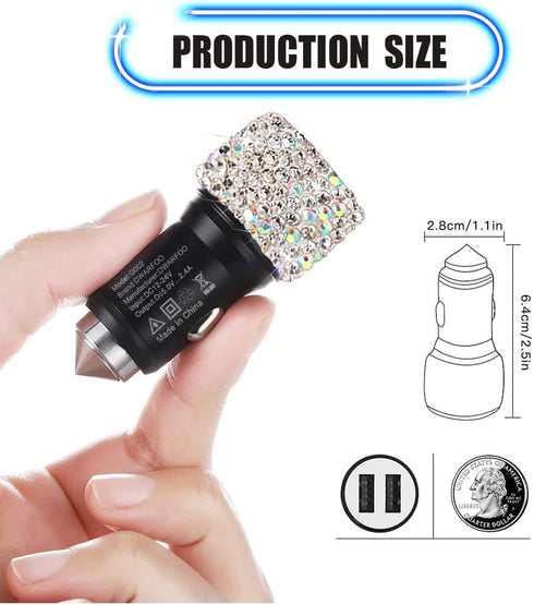 Dual USB Car Charger, 5V/2.4A Bling Car Charger, Fast Charge Dual Port USB Car Adapter, Compatible with All Chargers...