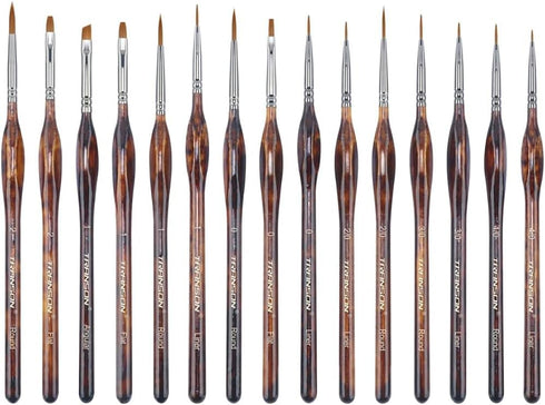 Transon Artist Detail Paint Brushes with Case 15pces for Model Miniature Painting, Nylon, Dark Brown...