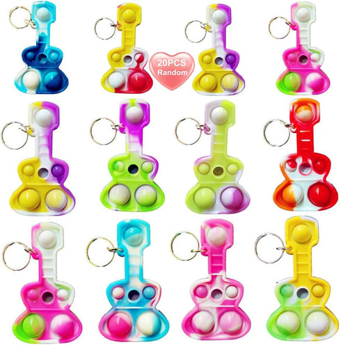 20 Packs Rainbow Bulk Music Mini Pop Guitar Bubble Fidget Keychain Gift for Holiday Kids Boys Girls Beach Party Favors and Classroom Student Prize...