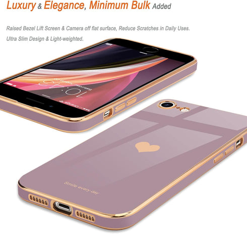 Teageo for iPhone SE 2020 Case, iPhone 7 Case, iPhone 8 Phone Case for Women Girl Cute Love-Heart Luxury Bling Plating Soft Back Cover Camera Prot...