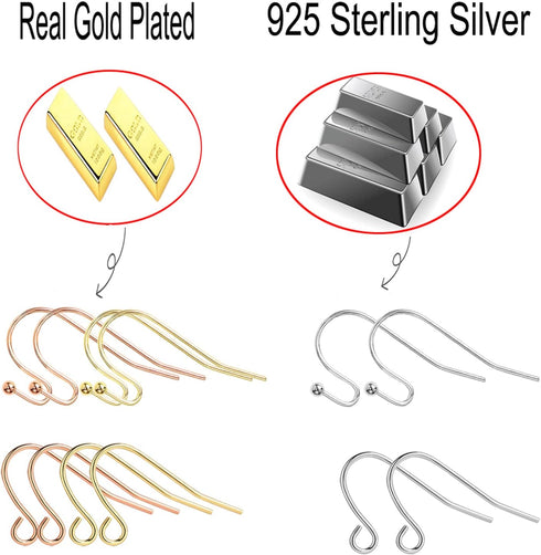 Rose Gold Earring Hooks - 630 pcs Earring Making kit with 14k Gold Hypoallergenic Earring Hooks, Jump Rings and Clear Rubber Earring Backs for DIY...