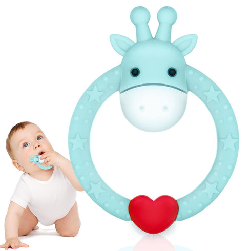 SHARE&CARE BPA Free Silicone Giraffe Baby Teether Toy with Storage Case, for 3 Months Above Infant Sore Gums Pain Relief and Baby Shower, Baby Tee...