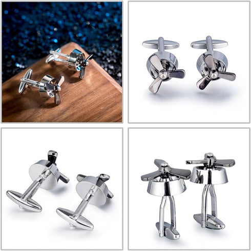 Propeller Cufflinks Set, BagTu Airplane Propeller Set, 2pcs Plane Aircraft Fan Blade Cufflinks with Gift Box and 1pc Greeting Card...