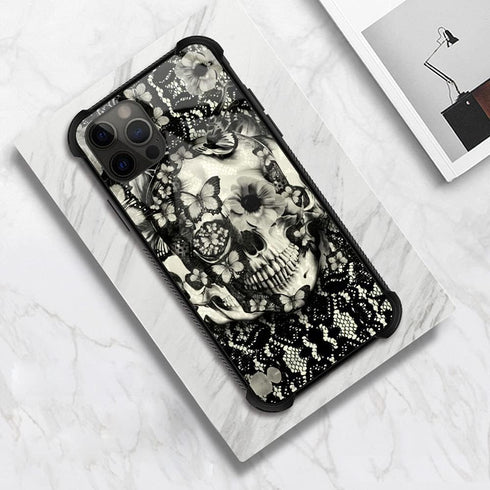ZHEGAILIAN Case Compatible with iPhone 13 Pro Max Case,Victorian Gothic lace Skull Case,Tempered Glass Back+Soft Silicone TPU Shock Protective Cas...