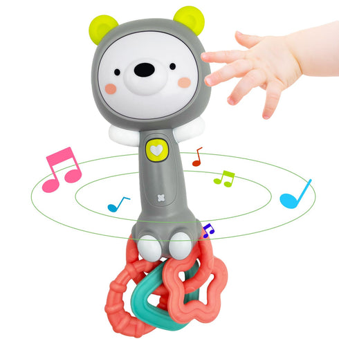 Musical Rabbit Light-Up Toy and Teething Ring for Toddlers Sensory Chew and Fine Motor Skills Toy Baby Rattle and Teething Toys for 6 12 18 Month ...