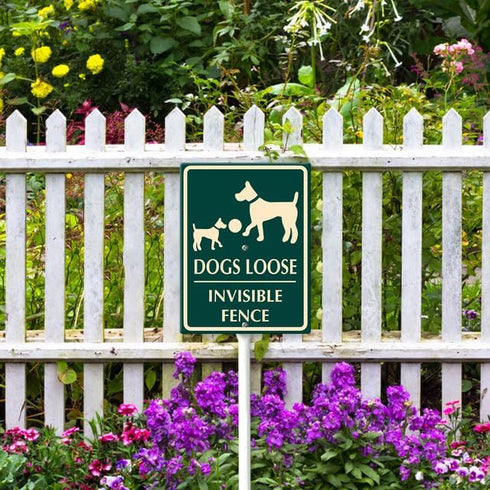 Dogs Loose Invisible Fence Yard Sign with Stake 8x12inch Rustproof Outdoor Aluminum Sign for Yard Garden Lawn Street Outdoor...