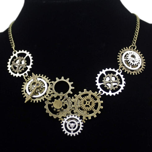 RechicGu Style A Watch Clock Clockwork Hand Gear Cog Steampunk Necklace Vintage Gold and Silver...