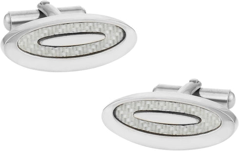 Unique Light Carbon Fiber Stainless Steel Oval Cufflinks with Presentation Box...