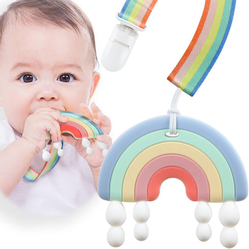 Giftty Rainbow Teether for Babies, Baby Teething Toy BPA-Free 100% Food-Grade Silicone Soothing & Teething Relief for 3-24 Months Baby Boys and Gi...