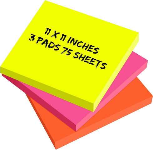 Zubebe 3 Pads 11 x 11 Inch Jumbo Sticky Notes Bright Colors Sticky Pads Large Self Stick Note Pads Square Memo Post Stickies for Office Home Schoo...