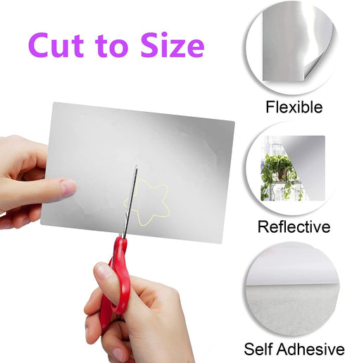 4 Pieces Flexible Cut to Size Mirror Sheet 6" x 9", Self Adhesive Non Glass Mirror Stickers PETG Plastic Mirror...