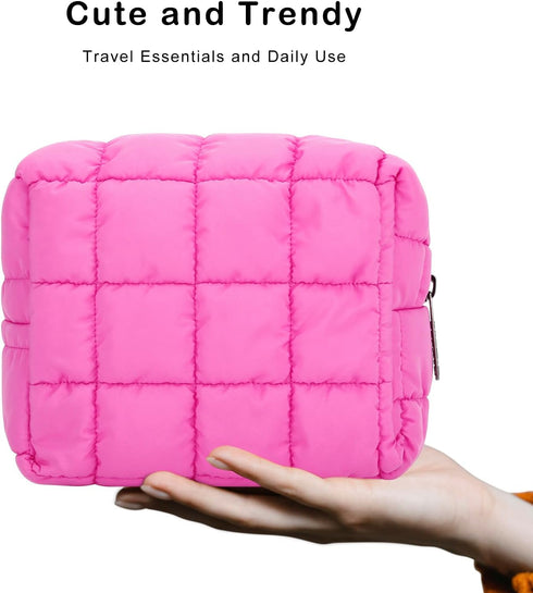 E-Tree Cute Makeup Bag,Quilted Cosmetic Bag,Make up Pouch for Purse,Toiletry Zipper Pouch,Checkered Bag,Travel Case,Storage Pouches for Organizati...