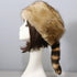 Faux Raccoon Tail Hat Novelty Winter Warm Fur Cossak Russian Style Skull Cap Brown...