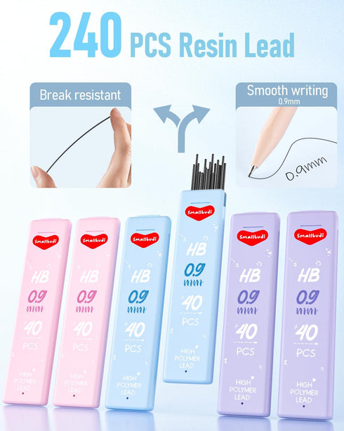 6PCS 0.9 mm Mechanical Pencil Set, Pastel Mechanical Pencil with 240PCS HB Pencil Lead, 3 Erasers, 9 Eraser Refill, Aesthetic School Supplies for ...