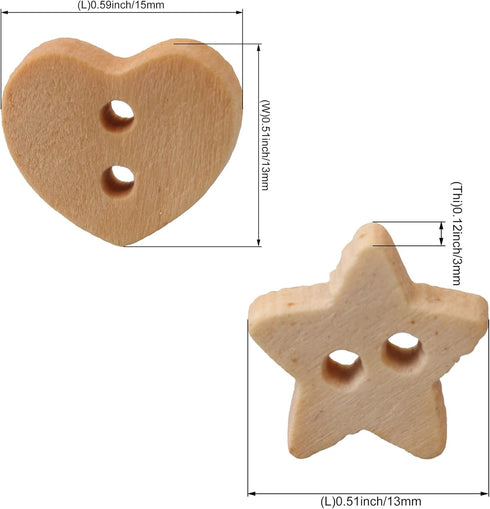 BQLZR Star & Heart Shape Wooden Buttons for DIY Projects Scrapbooking Pack of 200...