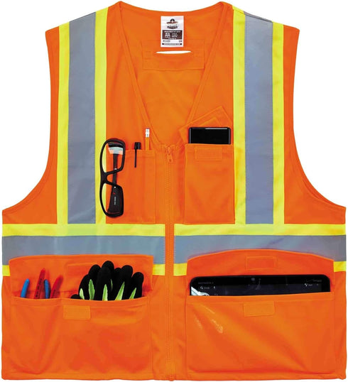 Ergodyne - 26187 GloWear 8235ZX ANSI Two-Tone High Visibility Orange Safety Vest with X-Back, 2XL/3XL...