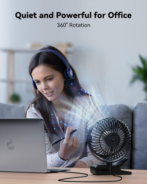 GEHEN 3-Speed Clip-On Fan with Sturdy Clamp & Strong Airflow, USB-Powered for Easy Cooling, Ultra-Quiet Operation Ideal for Bedroom, Office, & Str...
