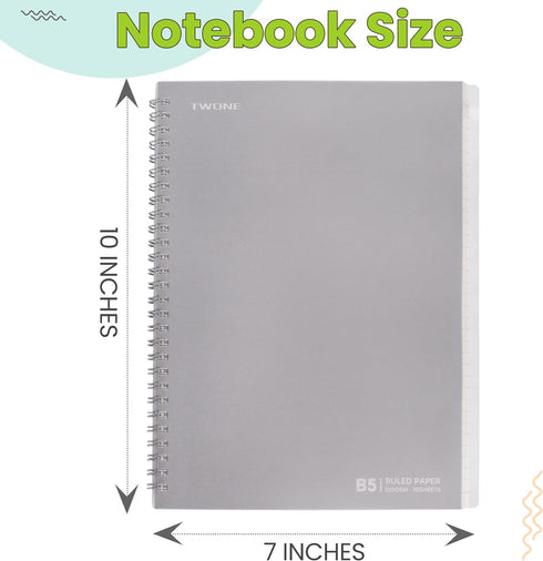 TWONE Spiral Notebook, 7"x10", 140 Ruled Pages, Waterproof Frosted PP Cover, Blue, Ideal for School, Office, and Personal Use...