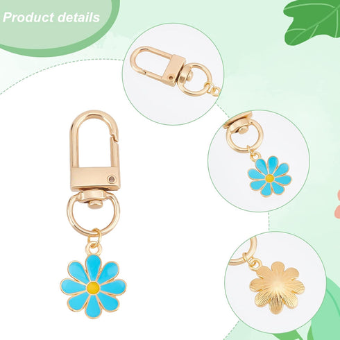 PH PandaHall 24pcs Flower Keychain, Daisy Enameled Charms Aesthetic Keychain Car Key Ring Pendant Key Chains for Mom Mother's Day, Handbag Bag, Ea...