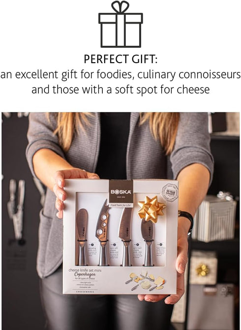 BOSKA Stainless Steel Cheese 4 Knife Set - Mini Copenhagen Knives For All Types of Cheese - Silver Non-Stick - Dishwasher Safe - For Kitchen Cooki...