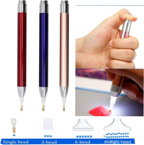 VAVCASE diamond art painting Pen with Light - 3PCS Diamond Dots Painting Tools -Lighting diamond art painting Tools 4 Pen Heads, Storage Bag-Nail ...