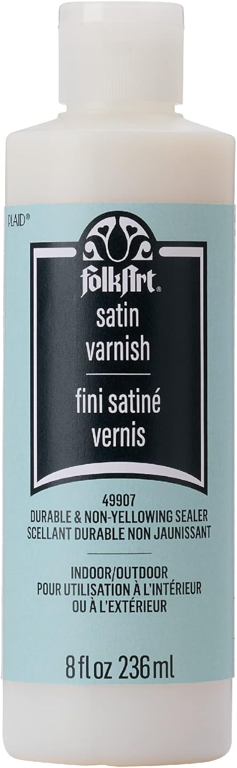 FolkArt Acrylic Paint Finishes, 8 fl oz Premium Satin Varnish, Perfect for Easy to Apply DIY Arts and Crafts, 49907, White...