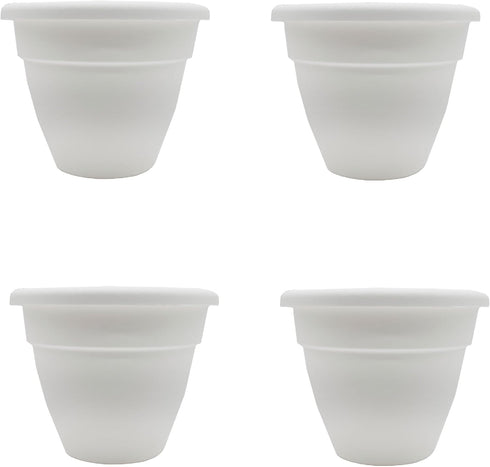 The HC Companies 6 Inch Caribbean Planter - Lightweight Indoor Outdoor Plastic Plant Pot for Herbs and Flowers, White (4 Pack)...