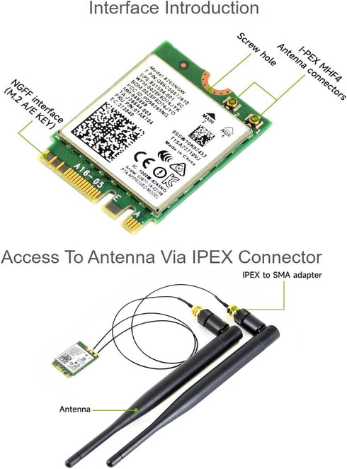 Wireless-AC8265 Dual Mode AC8265 Wireless NIC Module for Jetson Nano Developer Kit M.2 NGFF Support 2.4GHz / 5GHz 300Mbps / 867Mbps Dual Band WiFi...