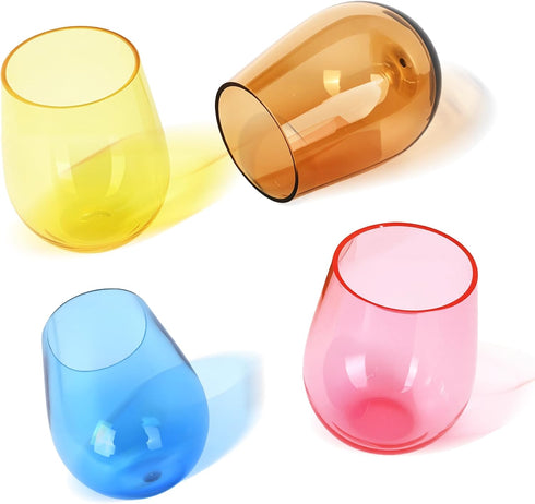 Lily's Home Unbreakable Poolside Acrylic Stemless Wine Glasses and Water Tumblers, Made of Shatterproof Plastic and Ideal for Indoor and Outdoor U...