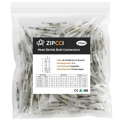26-24 AWG Heat Shrink Butt Connectors - 100Pcs White Insulated Waterproof Electrical Marine Automotive Wire Splice Connector Crimp Wiring Terminal...