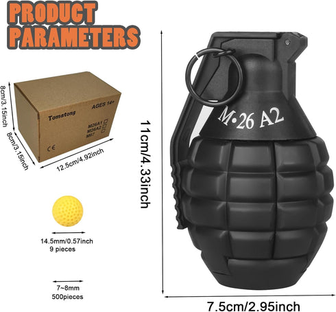 Toy-Hand Grenade for CS Battle Game,with 9 Foam Ammo Black Fun Impact Tactical CS-Grenade Toys Outdoor Team Sport for Age 14 Years Old and up and ...