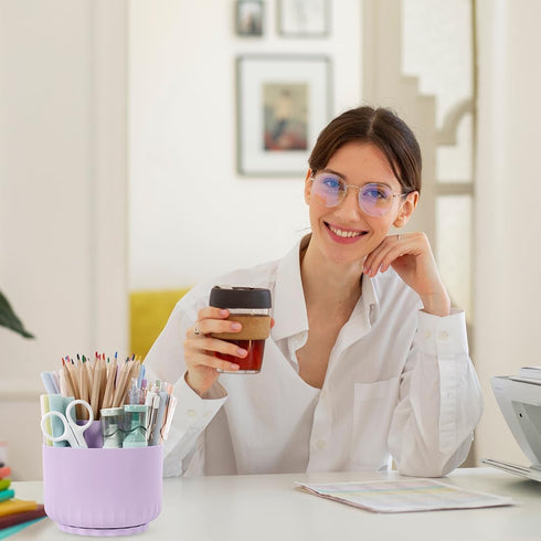 SKYDUE 360 Degree Rotating Desk Organizer, Dual-Purpose Pencil Pen Holder for Desktop, Rotating Desk Pen Organizer with 5 Slots Purple...