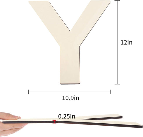 Fuyit Wood Letters Y, 12 Inch Tall 1/4 Inch Thick Blank Unfinished Wooden Letter for DIY Crafts, Painting, Wall Arts, Home & Party Decor...